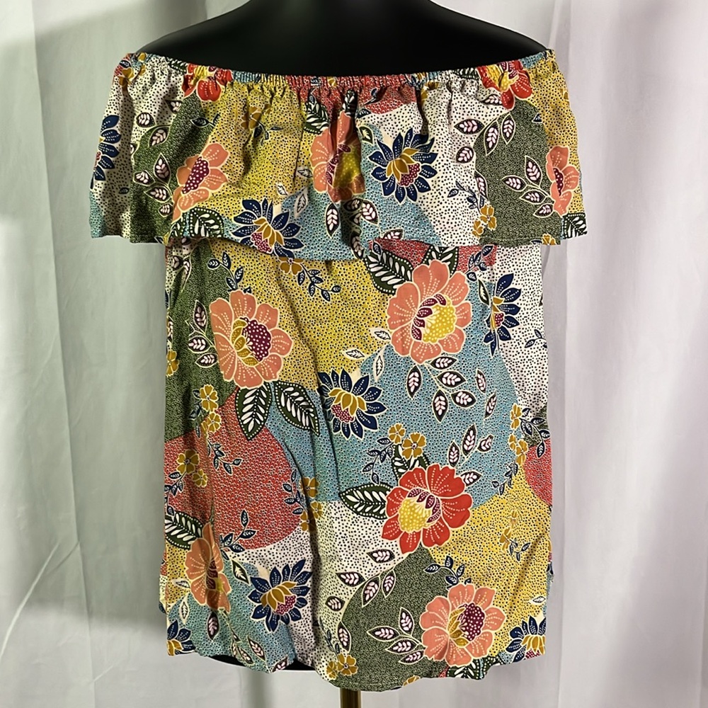 e.Luna Multicolor Floral Print Ruffled Off Shoulder Blouse